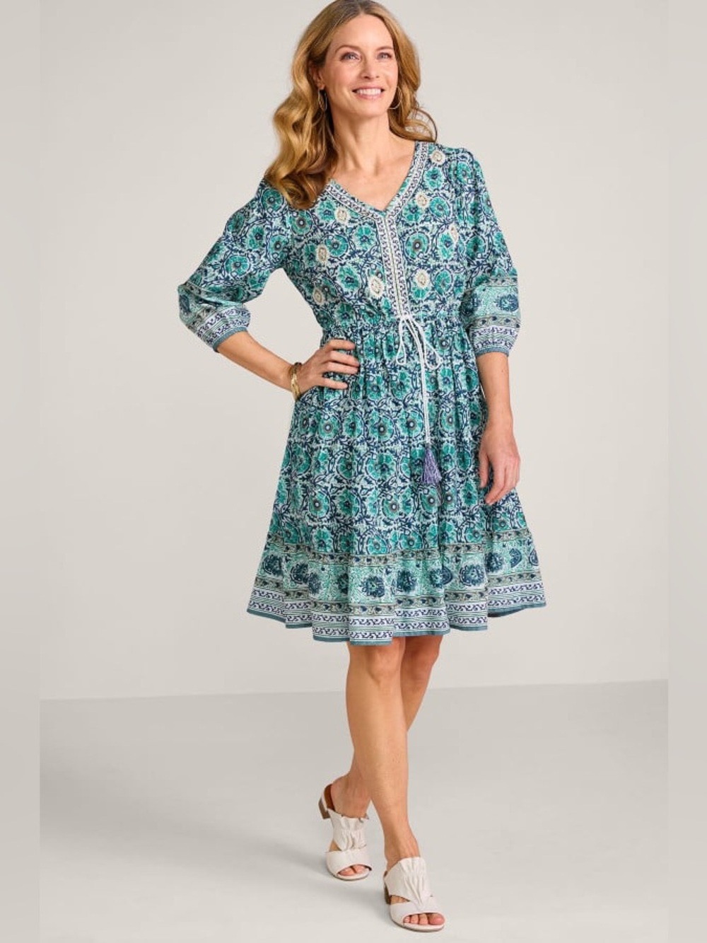 Soft Surroundings Nerissa Dress Abstract Floral Dress Size XL Coastal Boho - Picture 14 of 15
